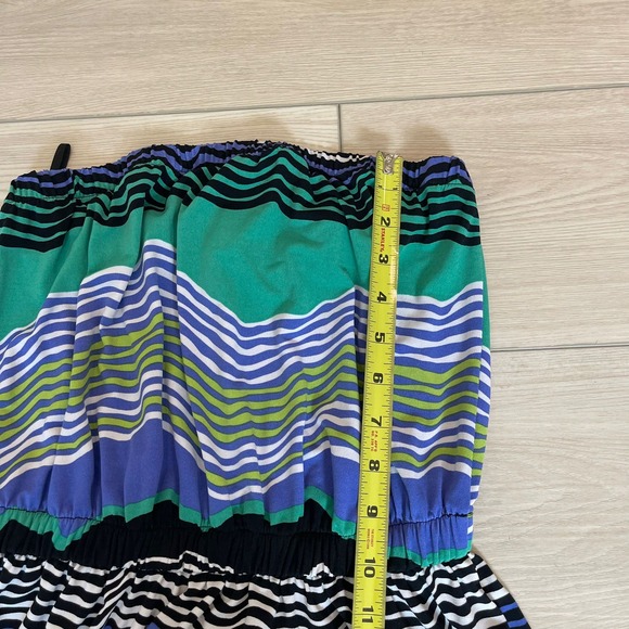 Tori Richard Honolulu Strapless Maxi Dress Green Blue‎ Stripe Beach Cover Up - Picture 4 of 8